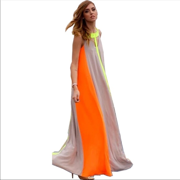 neon orange maxi dress
